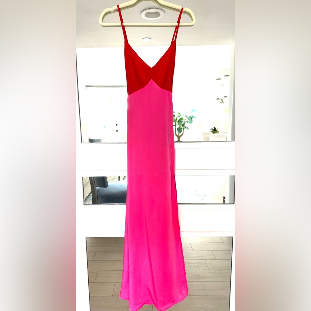 Elegant Red and Pink Maxi Dress